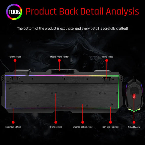 Computer Gamer Backlit Keycaps USB Wired Gaming Keyboard + Mouse Combo