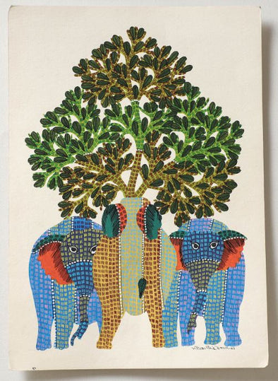 Original Gond Folk Art Painting by Gariba Singh Tekam (16 x 11 in)