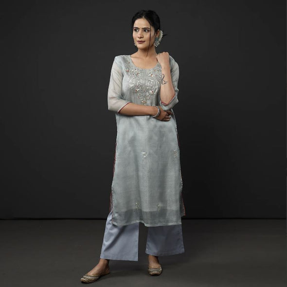 Kota Doria Pure Silk Stitched Kurti Set - Extremely Limited