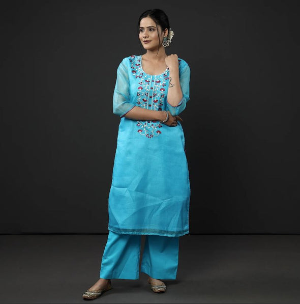 Kota Doria Silk & Embroidery Stitched Kurti Set - Extremely Limited