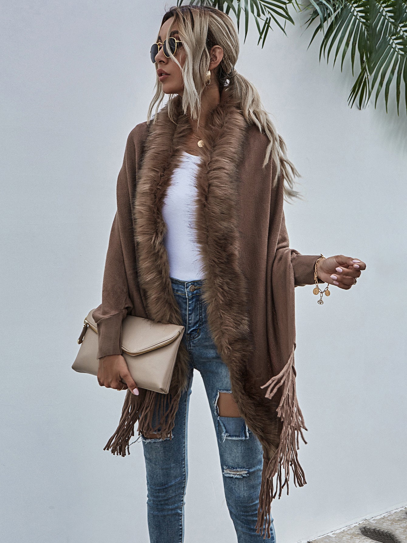 Cocoon fur coats and fringe outlet wraps