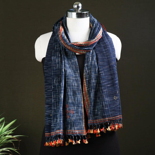 Handwoven Organic Kala Cotton Stole Original by Vinay Siju in Blue