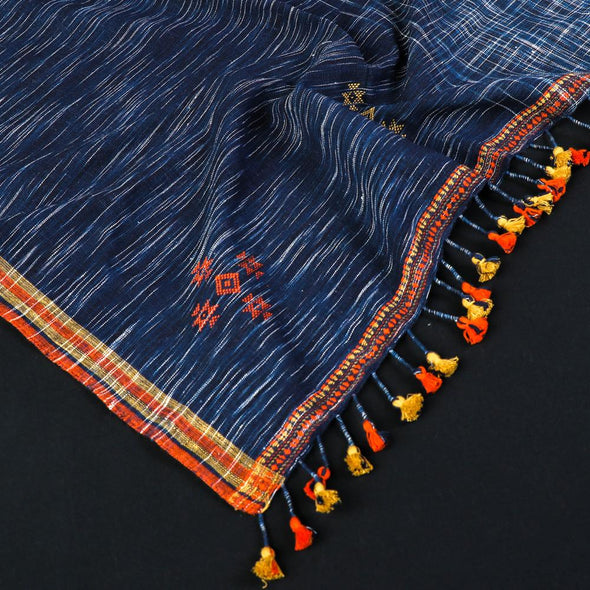 Handwoven Organic Kala Cotton Stole Original by Vinay Siju in Blue