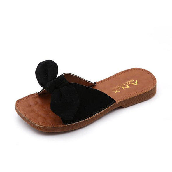 Tangnest Fashion Bowtie Women Slippers Summer Outside Soft Flock Women Sandals Solid Non-slip Lady Beach Slides XWT1086