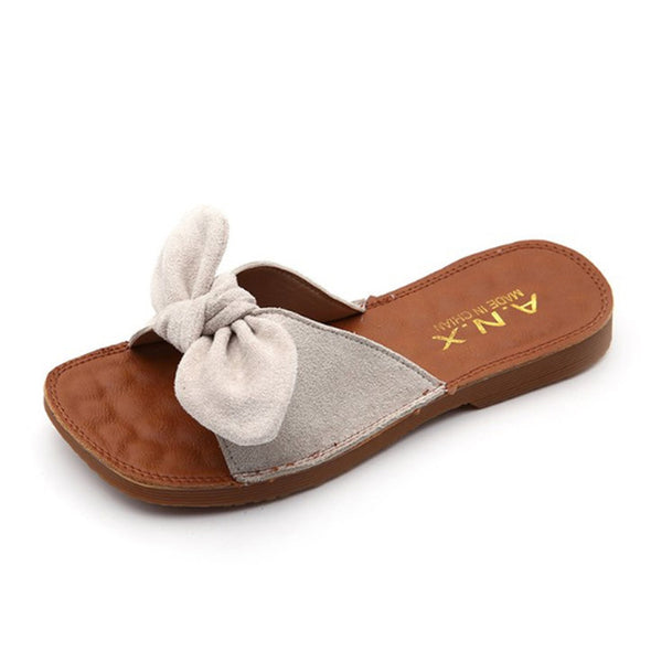 Tangnest Fashion Bowtie Women Slippers Summer Outside Soft Flock Women Sandals Solid Non-slip Lady Beach Slides XWT1086